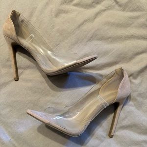 NEVER WORN! Womens clear/nude suede heels. Sz 8